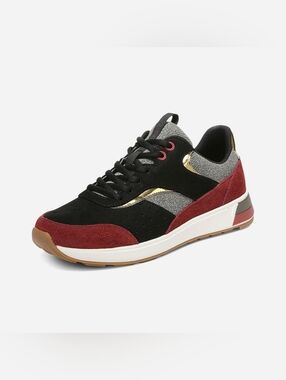 Vionic Womens Nova Casual Leather Sneaker Black Burgundy White Gold Size 8